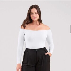 NUUDS white off the shoulder long sleeve bodysuit S
